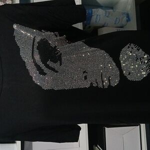 Chic Black Tee with Silver Face Art